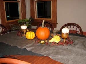 Dinning room table decorated for Halloween